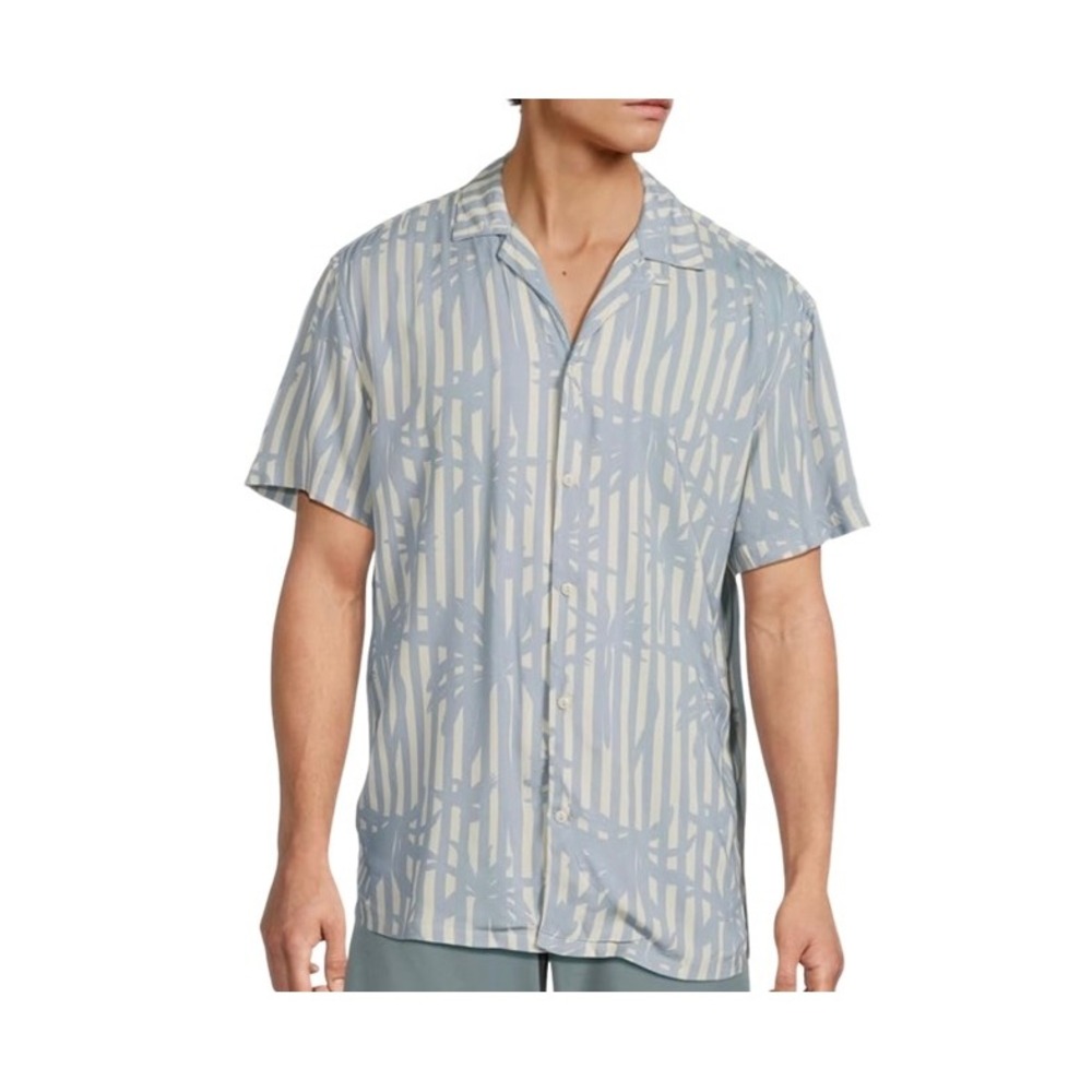 CHUBBIES NWT 2XL‎ The Cool Cabana Rayon Sunday Shirt Blue Striped Tropical Palm